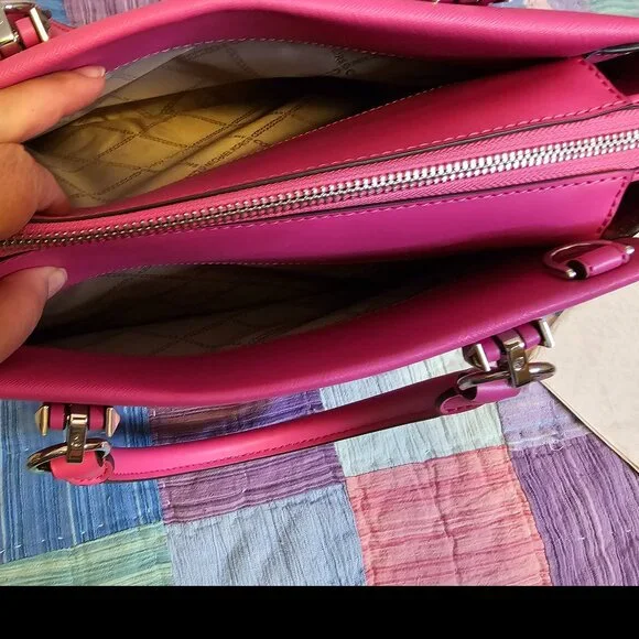 Michael Kors Marilyn Leather Satchel, Cerise, NWT - Picture 6 of 7